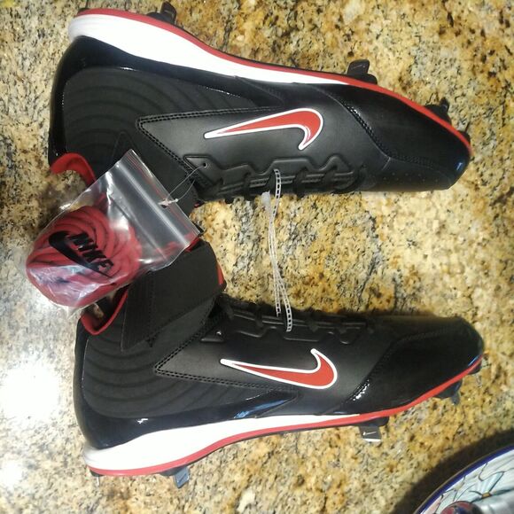 NEW Nike Huarache Strike Steel Baseball Cleats Black & Red 615965 061 Size 13 - Picture 10 of 12